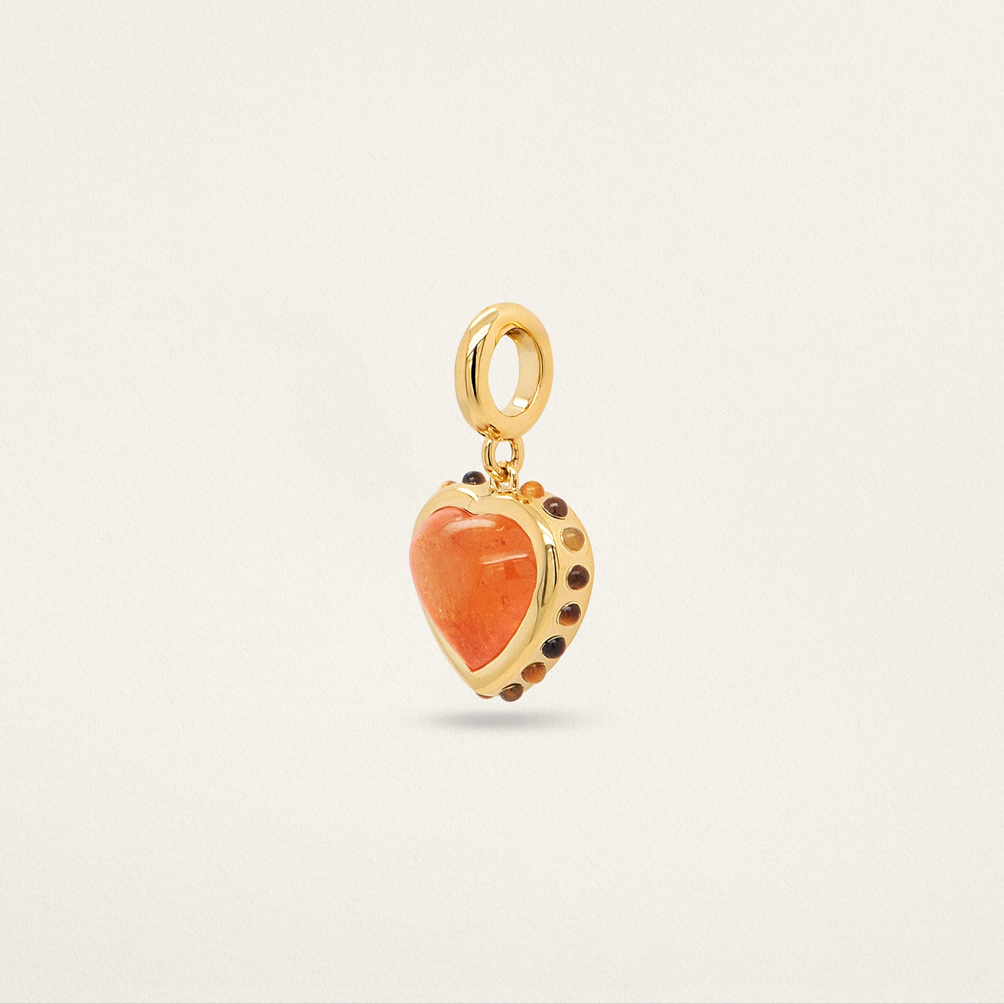 Heart w/ Border Charm - Spessartite & Tiger's Eye