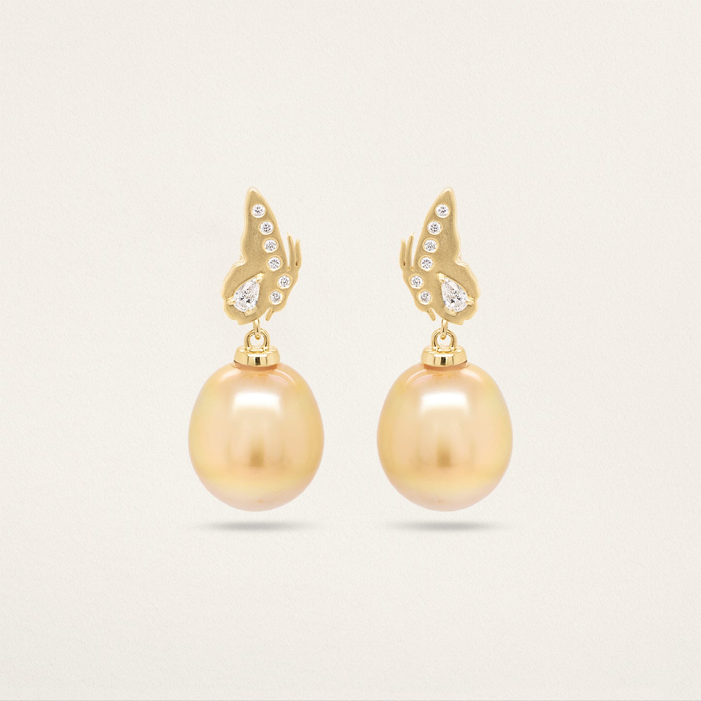 Stacey Drop Earrings - Diamond & Golden Pearl