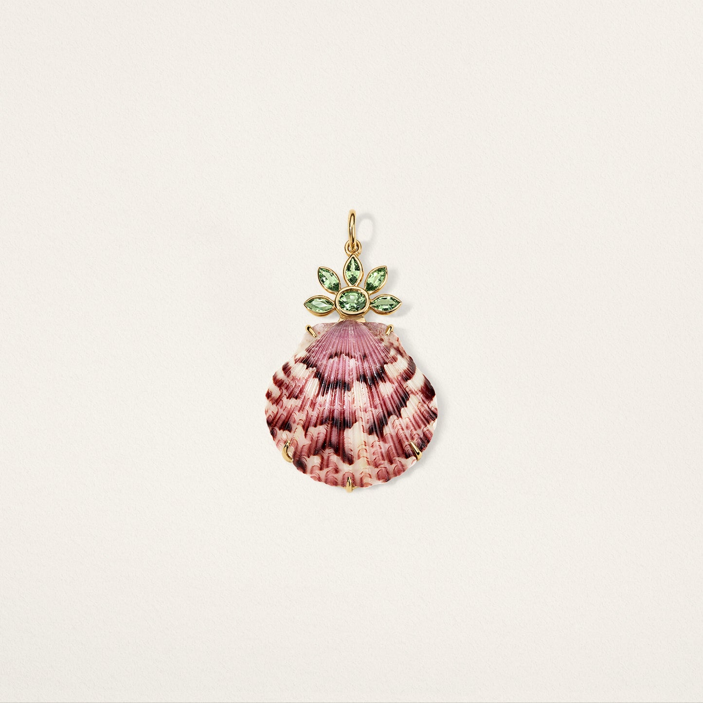 Shell Charm - Purple Shell w/ Green Flower - Chrome Tourmaline