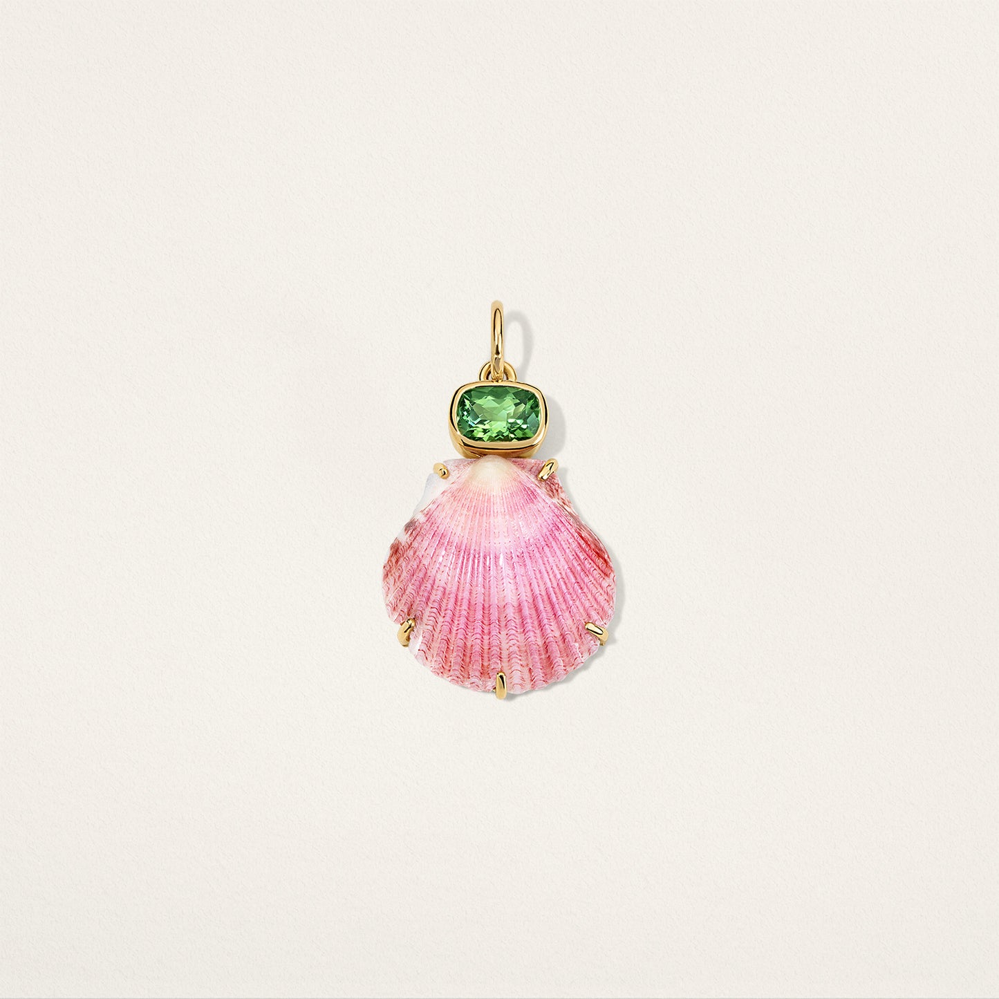 East/West Elongated Cushion in Bezel Shell Charm - Peridot