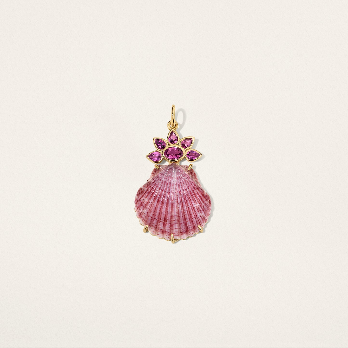 Flower Shell Charm - Rhodolite Garnet