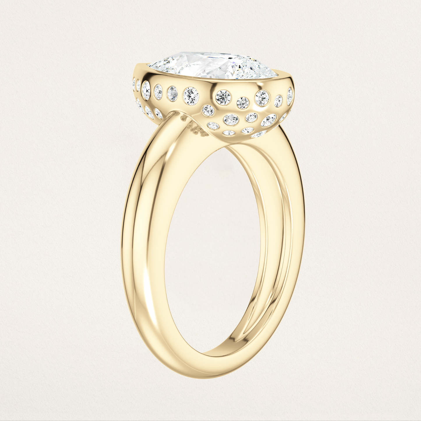 Bezel Set with Burnished Basket Nouveau Romantic Statement Ring - Pear