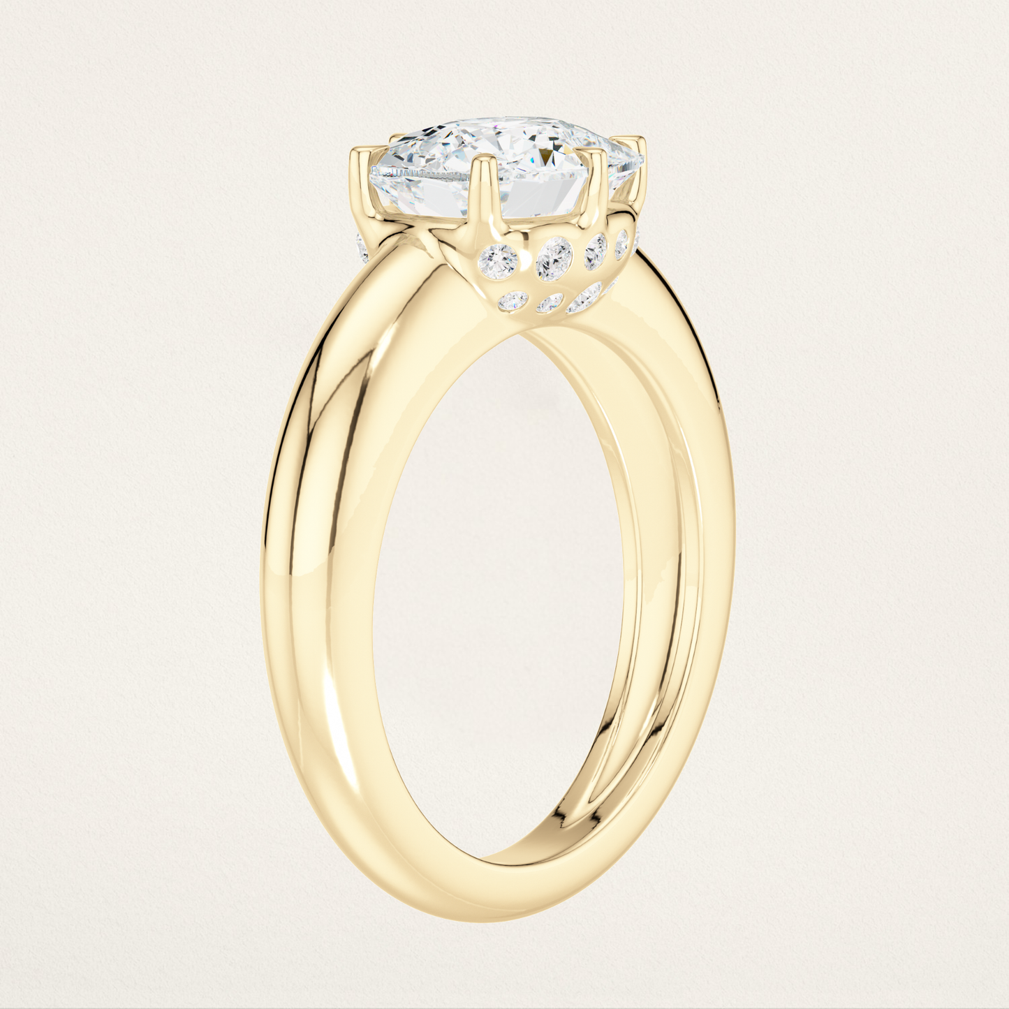 East/West Prong Set with Burnished Basket Nouveau Romantic Statement Ring - Elongated Old Mine