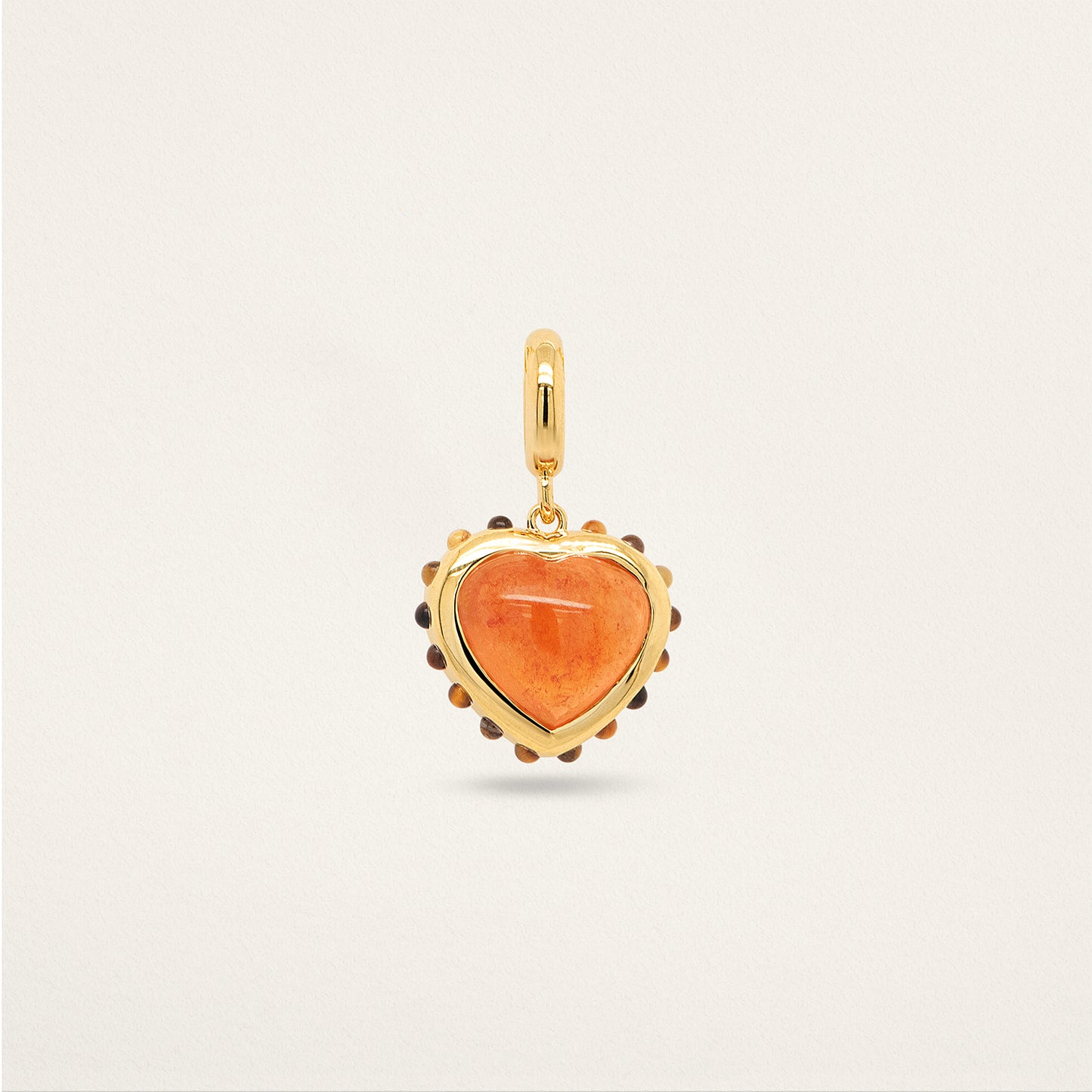 Heart w/ Border Charm - Spessartite & Tiger's Eye