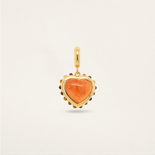 Heart w/ Border Charm - Spessartite & Tiger's Eye