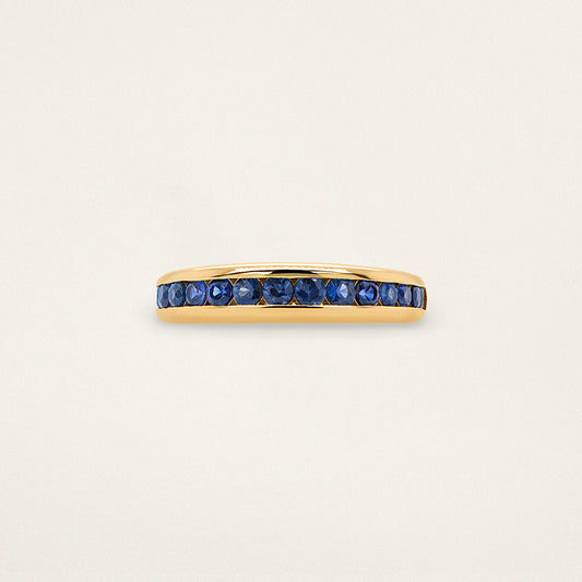 Round Channel Set Skinny Nomad Ring - Blue Sapphire