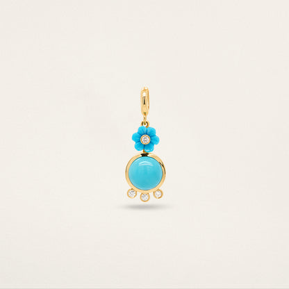 Flower Orb w/ Fringe Charm - Turquoise & Diamond