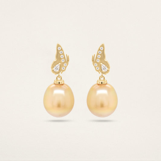 Stacey Drop Earrings - Diamond & Golden Pearl