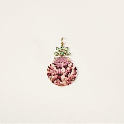 Shell Charm - Purple Shell w/ Green Flower - Chrome Tourmaline