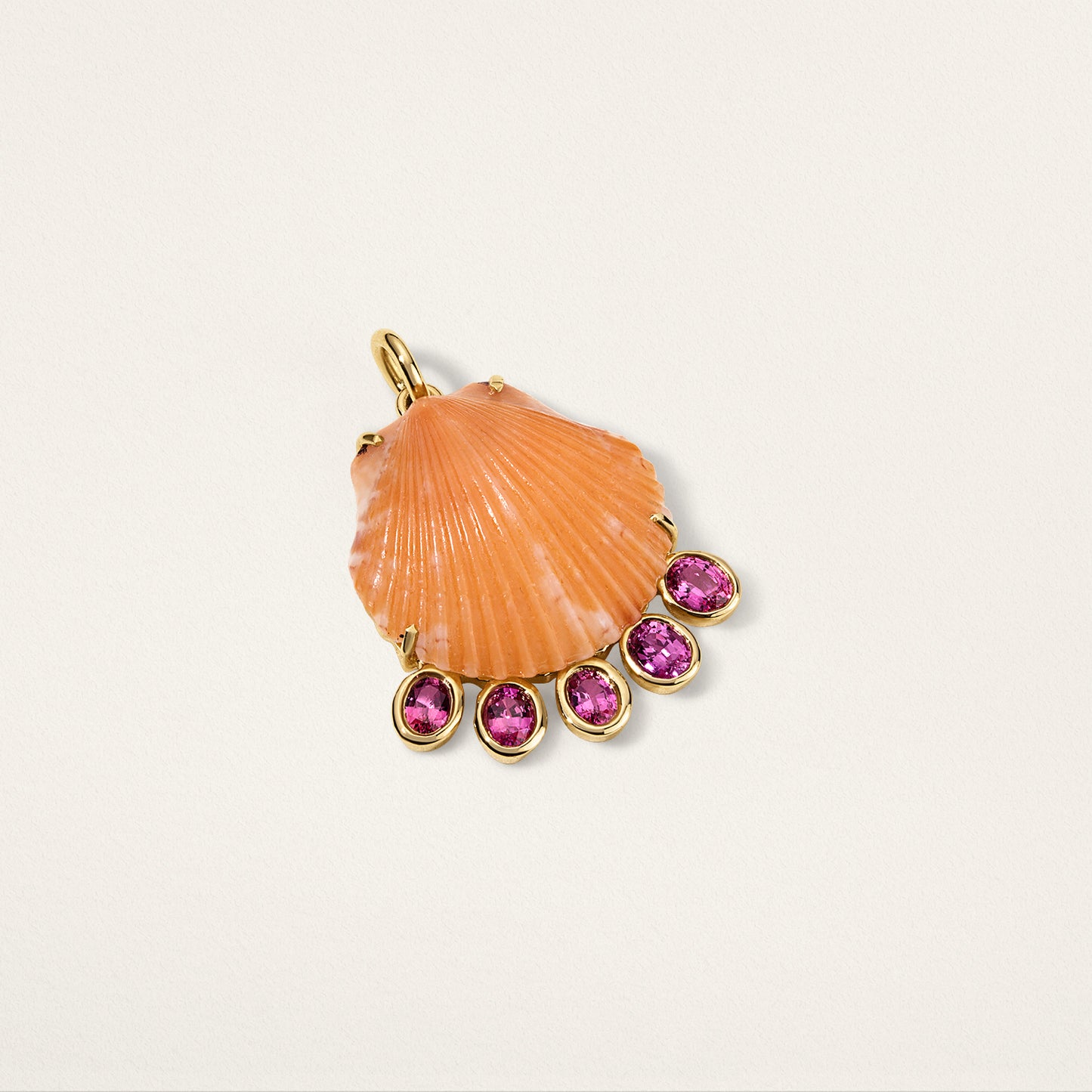 Shell Charm - Orange Shell w/ Oval Fringe - Unheated Ruby