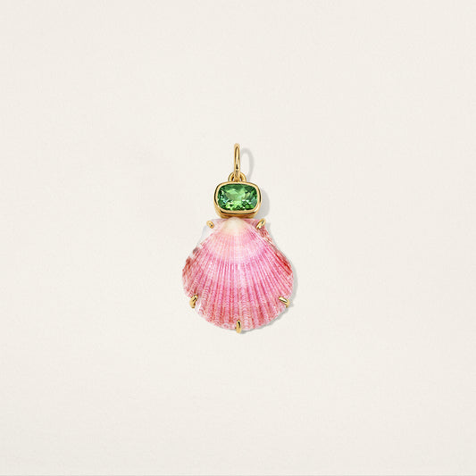 East/West Elongated Cushion in Bezel Shell Charm - Peridot