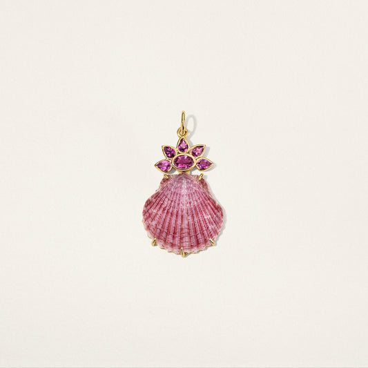 Flower Shell Charm - Rhodolite Garnet