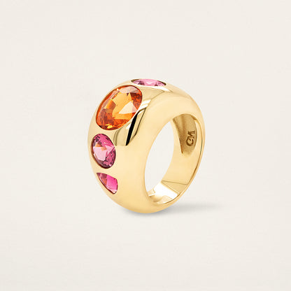 5 Oval, Round & Trillion Chunky Nomad Ring - Spessartite, Rhodolite & Rubellite