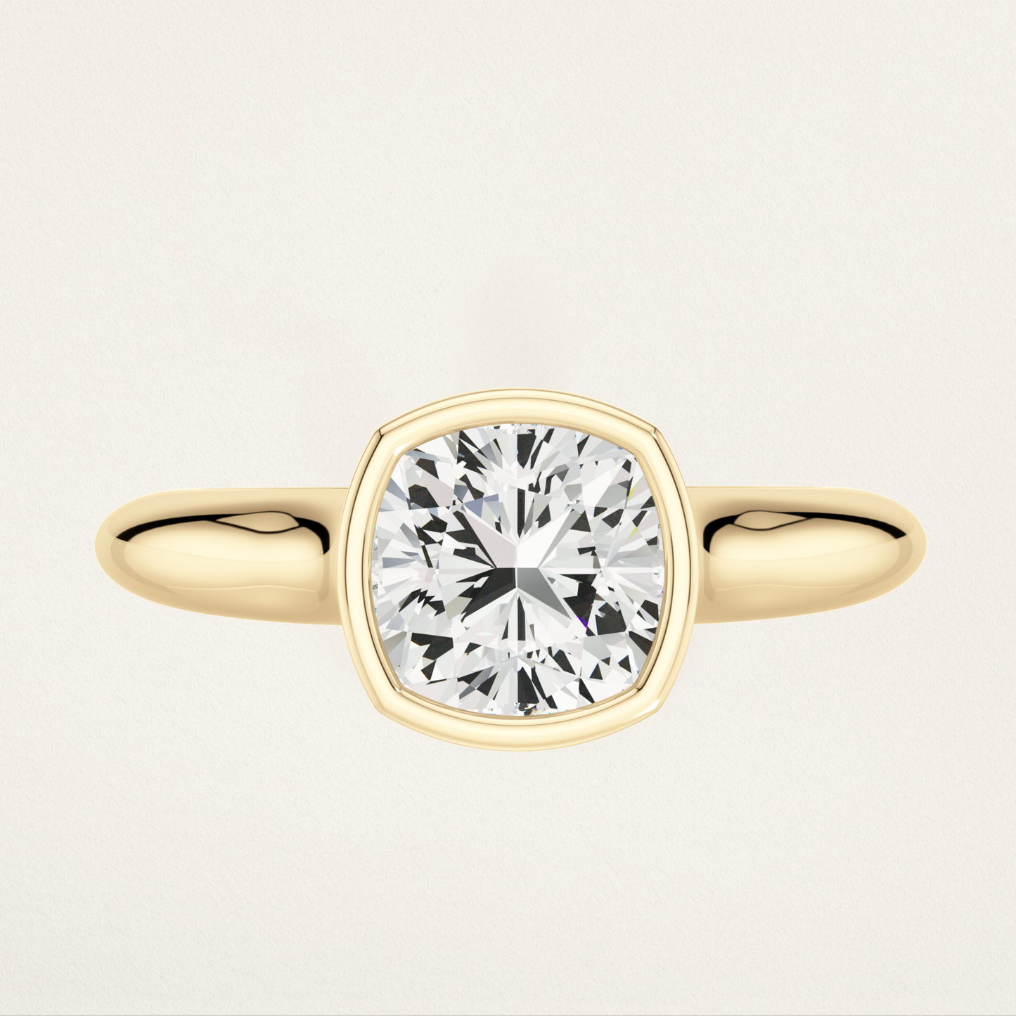 Bezel Set Solitaire Nouveau Romantic Stackable Ring - Cushion