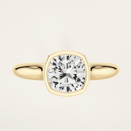 Bezel Set Solitaire Nouveau Romantic Stackable Ring - Cushion