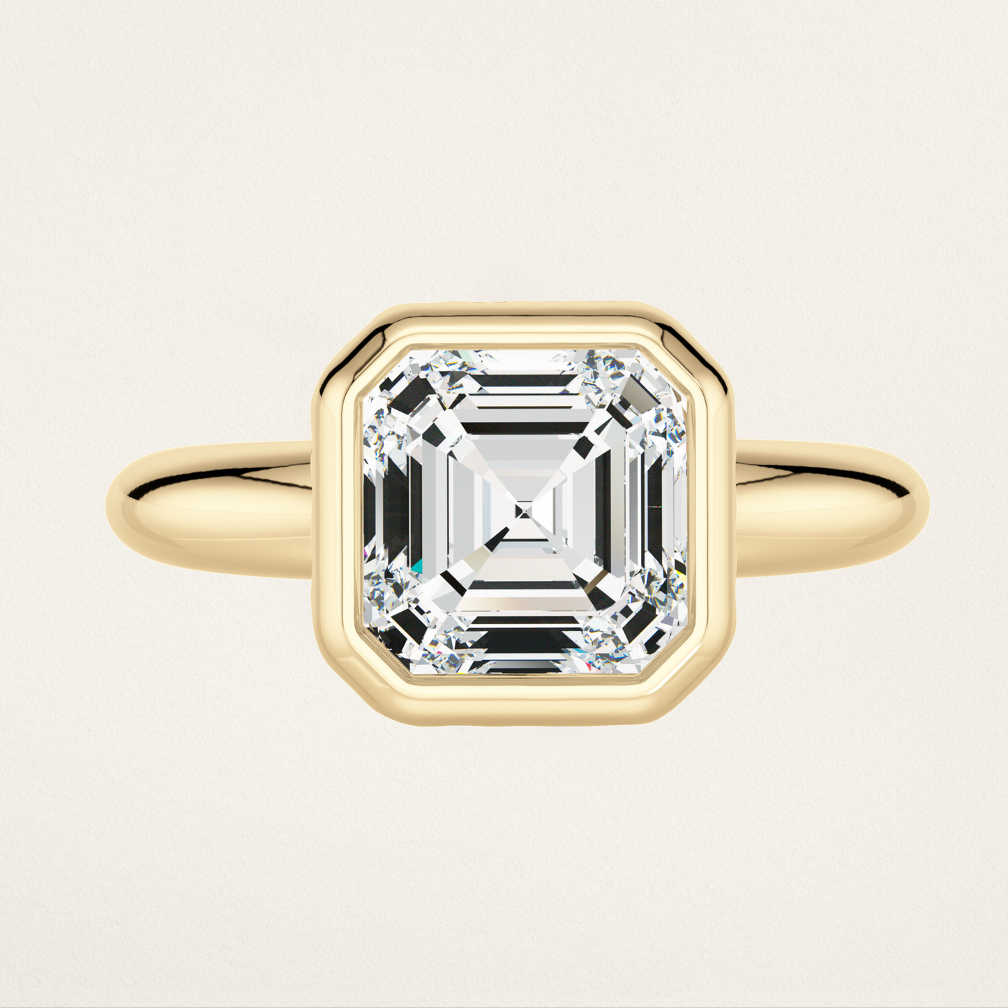Bezel Set with Burnished Basket Nouveau Romantic Statement Ring - Asscher