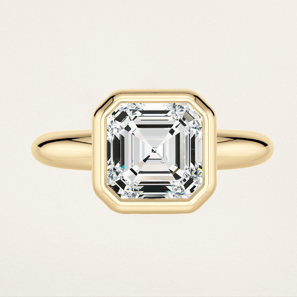 Bezel Set with Burnished Basket Nouveau Romantic Statement Ring - Asscher