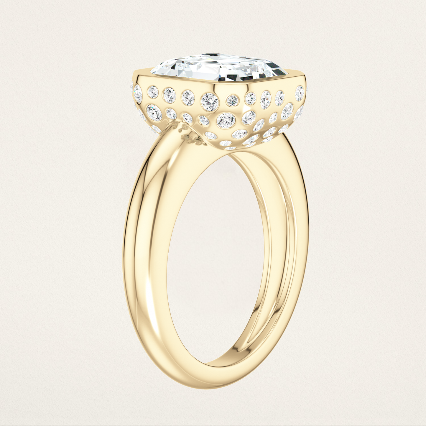 Bezel Set with Burnished Basket Nouveau Romantic Statement Ring - Asscher