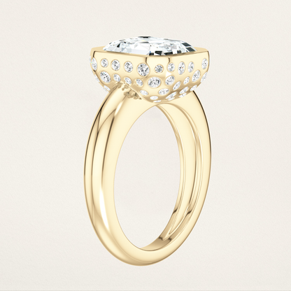 Bezel Set with Burnished Basket Nouveau Romantic Statement Ring - Asscher