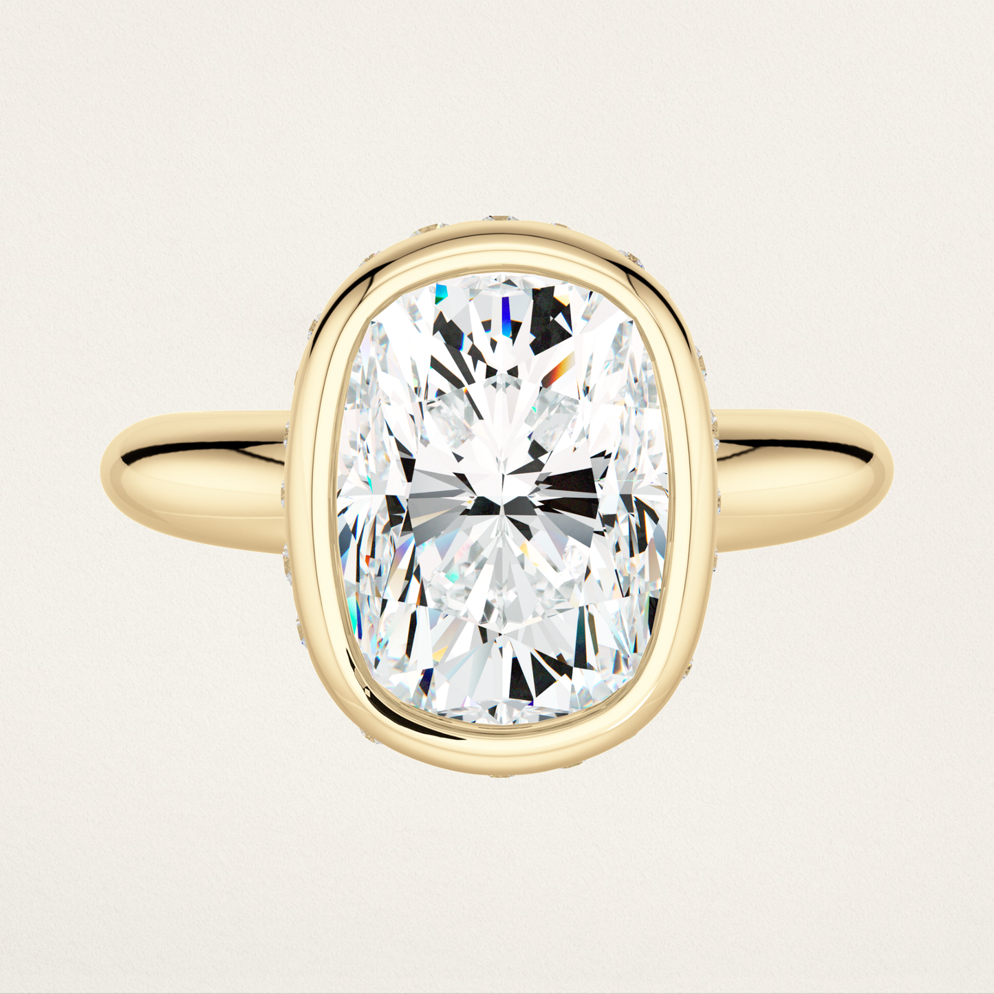 Bezel Set with Burnished Basket Nouveau Romantic Statement Ring - Elongated Cushion