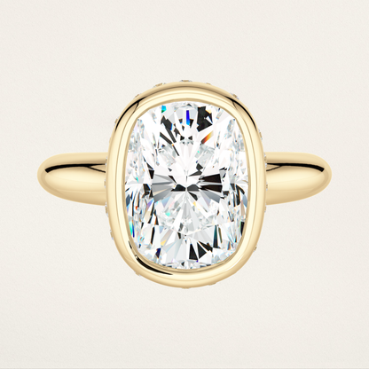 Bezel Set with Burnished Basket Nouveau Romantic Statement Ring - Elongated Cushion