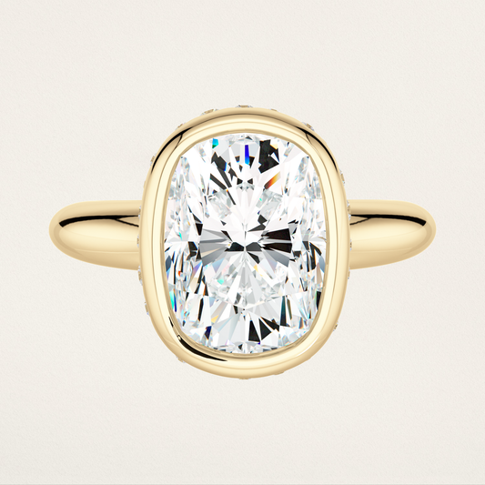 Bezel Set with Burnished Basket Nouveau Romantic Statement Ring - Elongated Cushion
