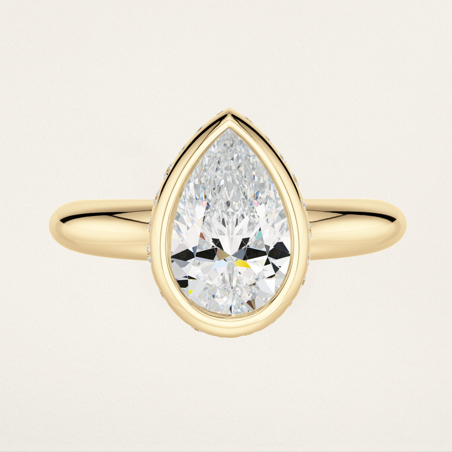Bezel Set with Burnished Basket Nouveau Romantic Statement Ring - Pear