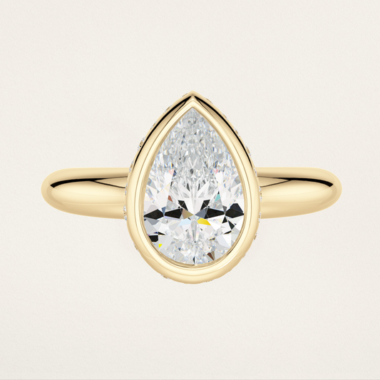 Bezel Set with Burnished Basket Nouveau Romantic Statement Ring - Pear