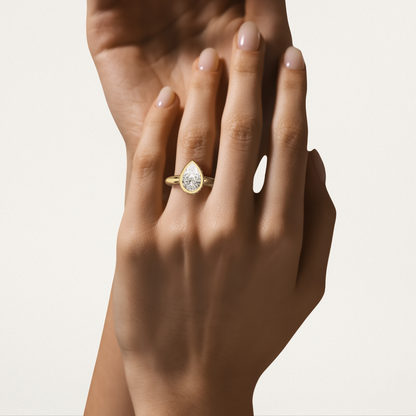 Bezel Set with Burnished Basket Nouveau Romantic Statement Ring - Pear