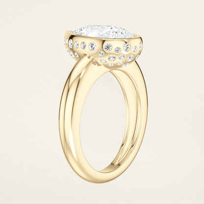 Bezel Set with Burnished Basket Nouveau Romantic Statement Ring - Pear