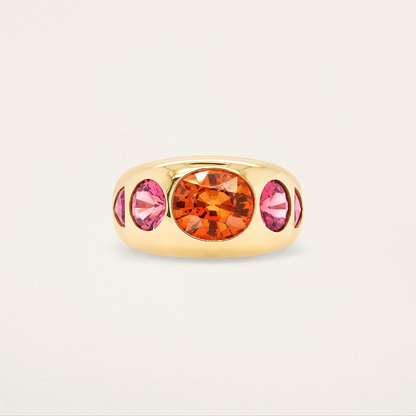 5 Oval, Round & Trillion Chunky Nomad Ring - Spessartite, Rhodolite & Rubellite