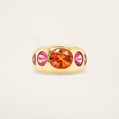 5 Oval, Round & Trillion Chunky Nomad Ring - Spessartite, Rhodolite & Rubellite