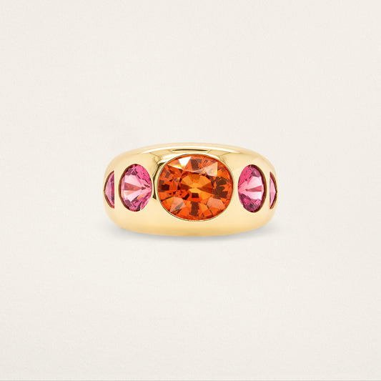 5 Oval, Round & Trillion Chunky Nomad Ring - Spessartite, Rhodolite & Rubellite