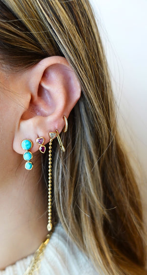 3 Stone Round Stud Earring - Turquoise