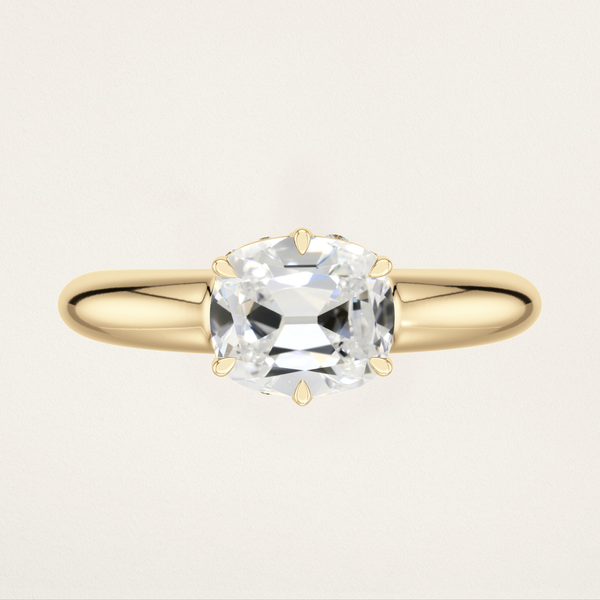 East/West Prong Set with Burnished Basket Nouveau Romantic Statement Ring - Elongated Old Mine