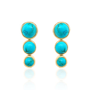3 Stone Round Stud Earring - Turquoise