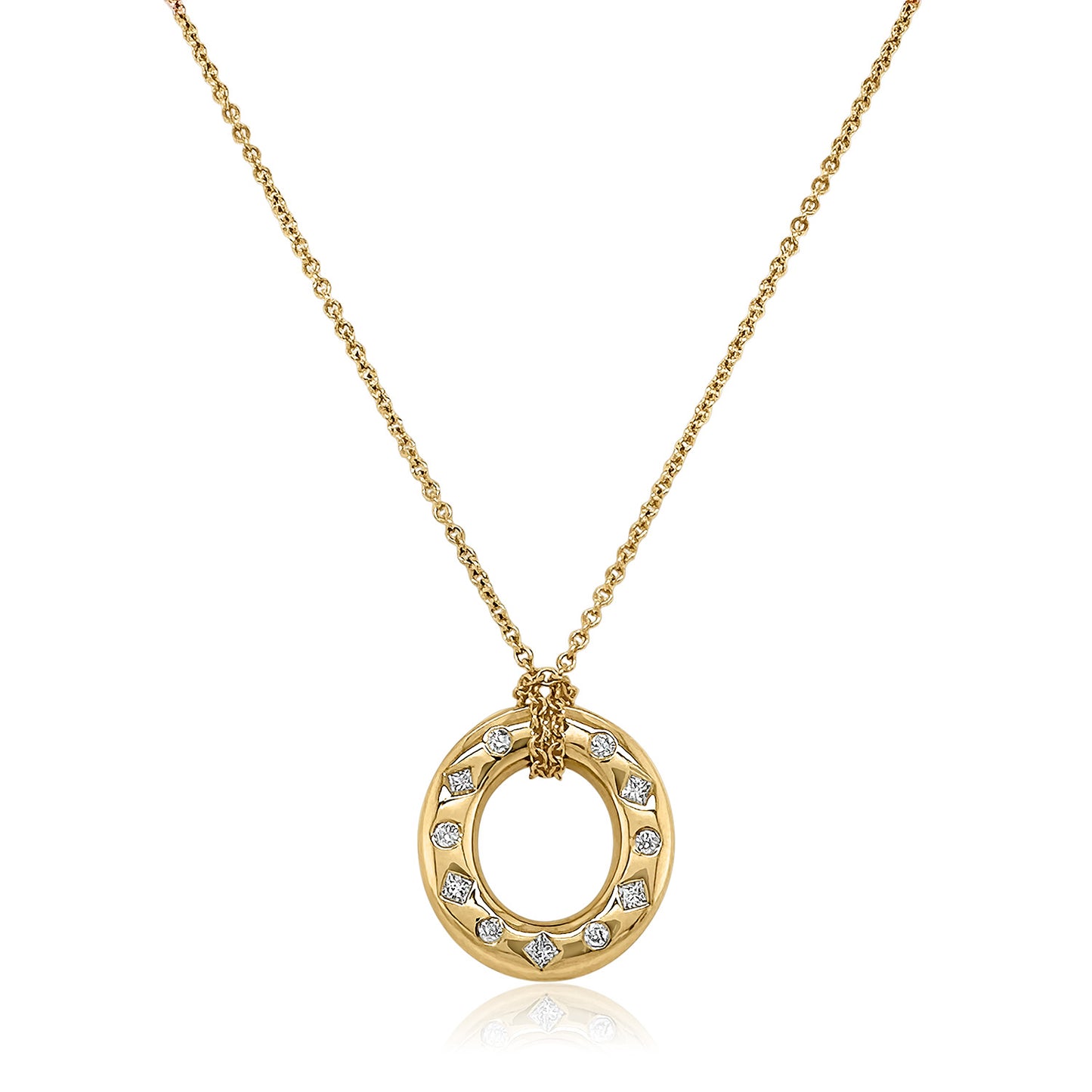 Round & Princess Small Oval Disc Necklace - Diamond