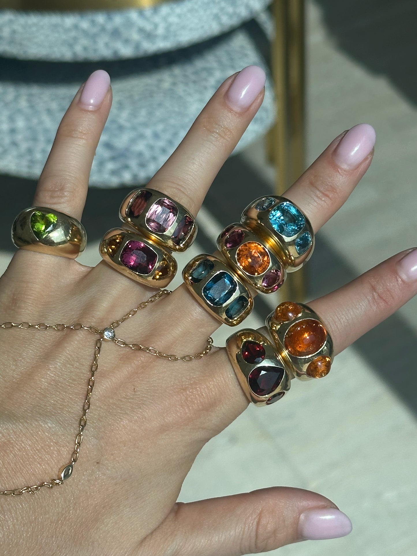 3 Cushion Chunky Nomad Ring - Blue Zircon