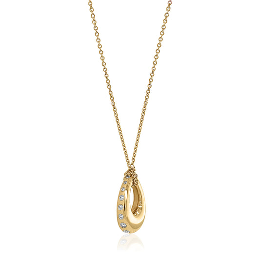 Bordered Small Teardrop Disc Necklace - Diamond