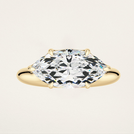 Offset Prong Solitaire Nouveau Romantic Stackable Ring - Marquise