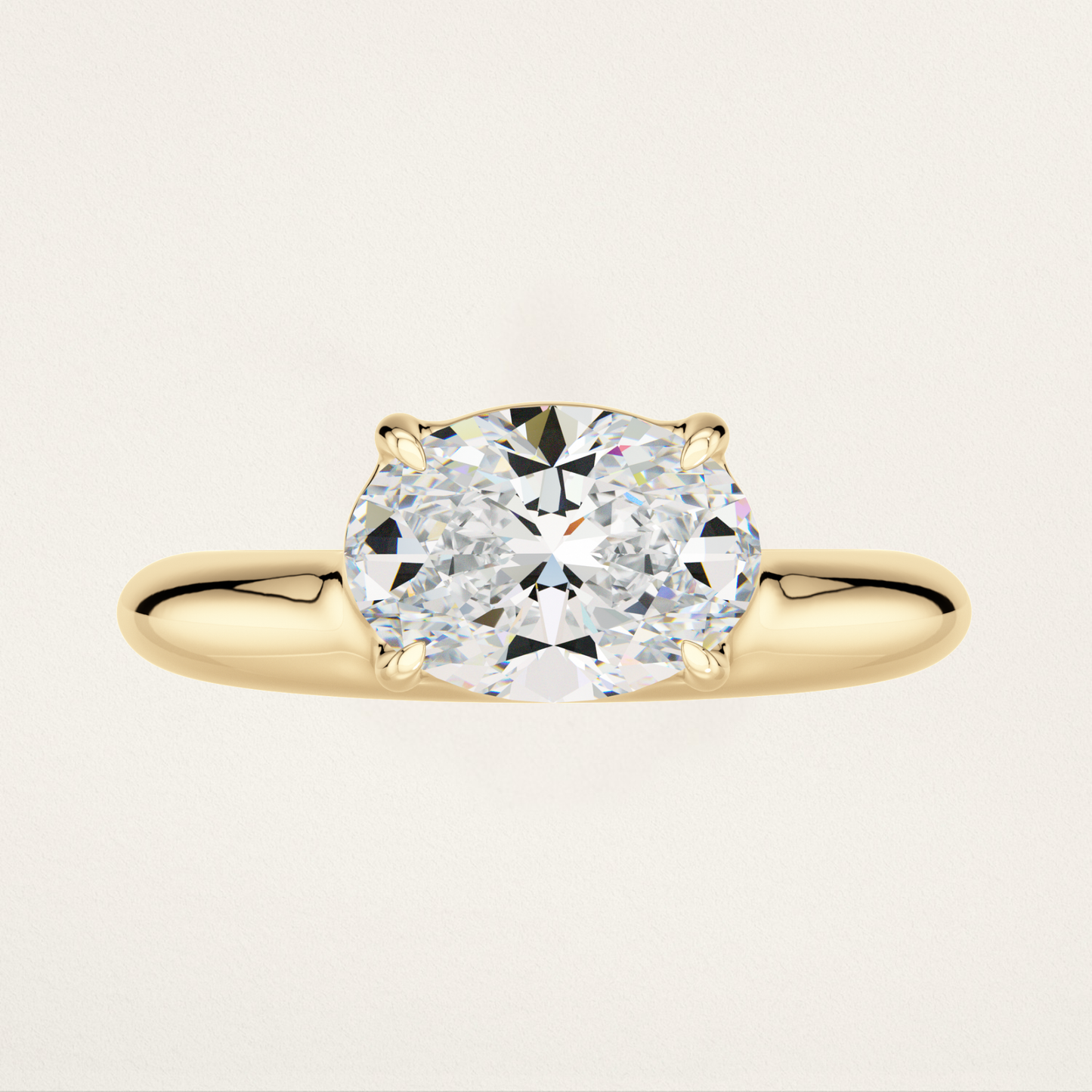 Offset Prong Solitaire Nouveau Romantic Stackable Ring - Oval