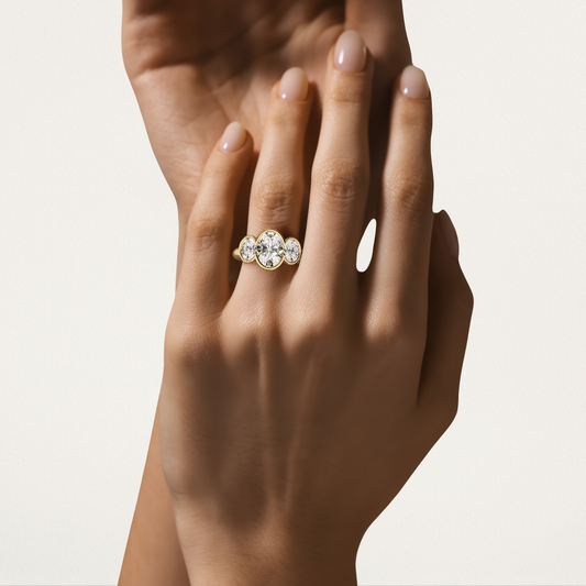 Three Stone Nouveau Romantic Stackable Ring - 3 Ovals