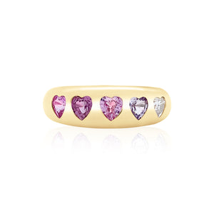 Ombre Pink Sapphire & Diamond Heart Classic Nomad Ring