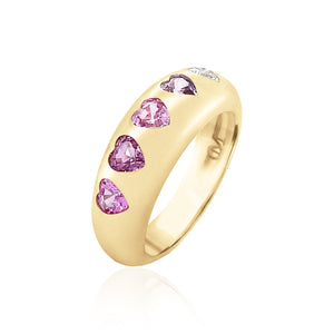 Ombre Pink Sapphire & Diamond Heart Classic Nomad Ring