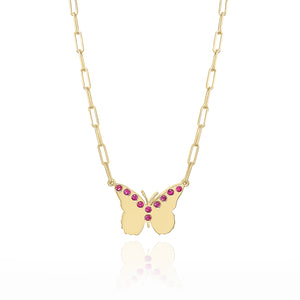 Evie Small Butterfly Necklace - Ruby