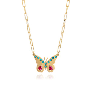 Stacey Small Butterfly Necklace - Turquoise & Ruby